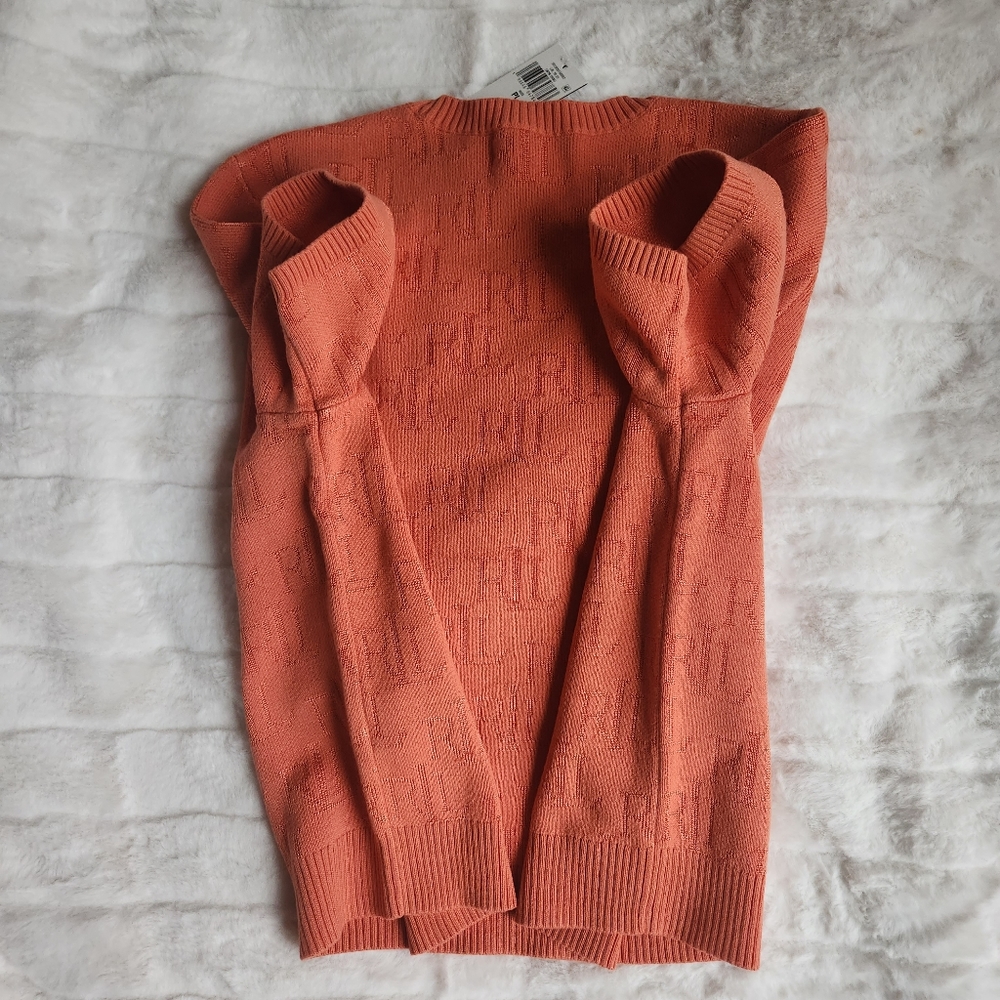 Ralph Lauren Sweater monogram jacquard Sweater short sleeves orange sz petite L - Picture 8 of 8